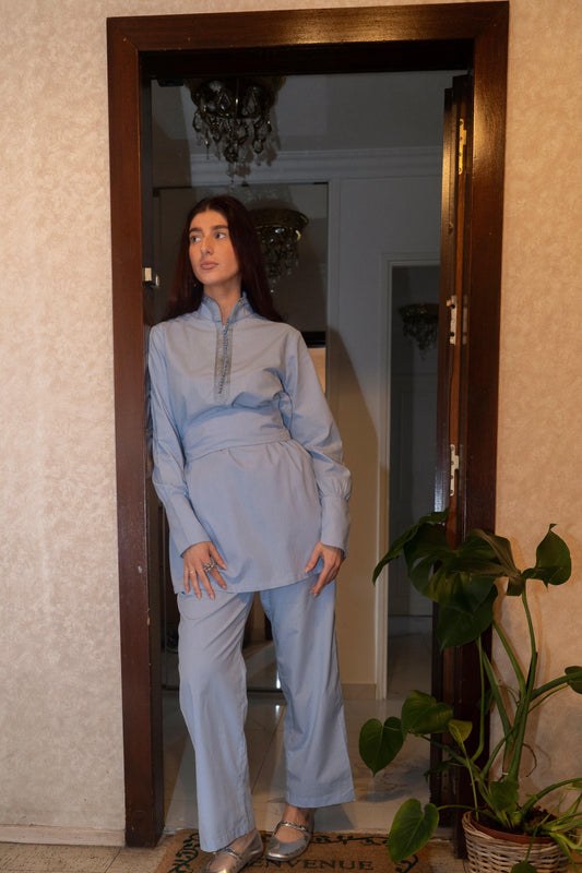 ZAHARA bleu set en lin