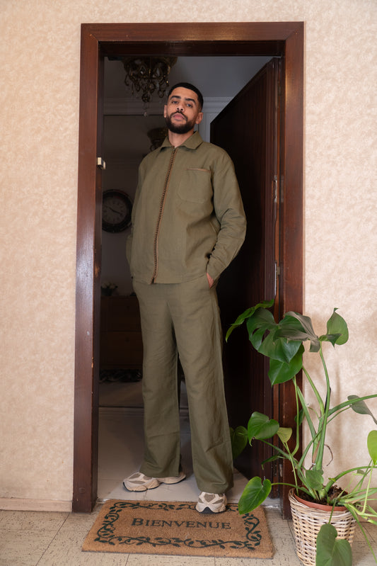 ZEITOUN Set en lin - vert olive